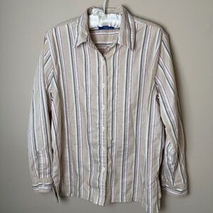 Vintage Karen Scott Sport Button Down Shirt Top 100% Cotton Womens L Large Tan